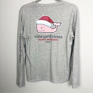 VINEYARD VINES | Happy Holidays 2017 Gray Long Sleeve Santa Tee Youth Size XL 18
